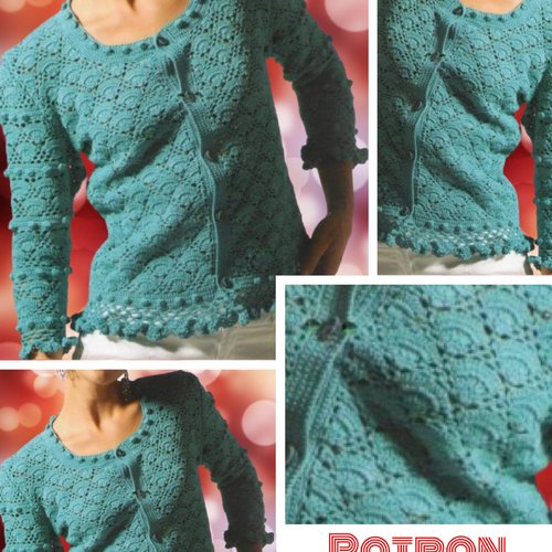 Modèle vintage, chic gilet dentelle au crochet pour femme.pattern tutoriels français en format pdf