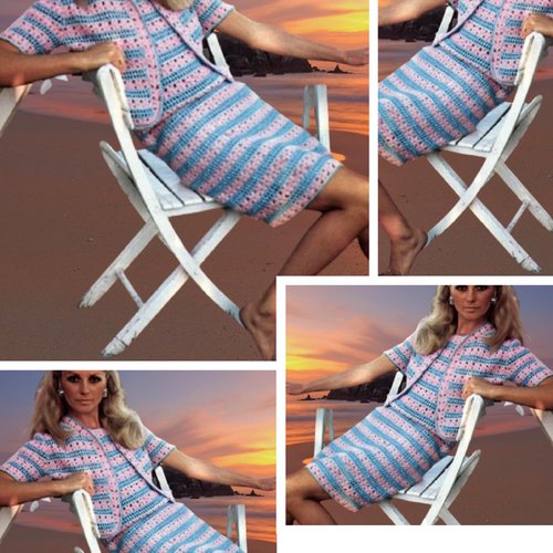 Offre spéciale  .modèle classiques ensemble robe et gilet dentelles au crochet  pour femme