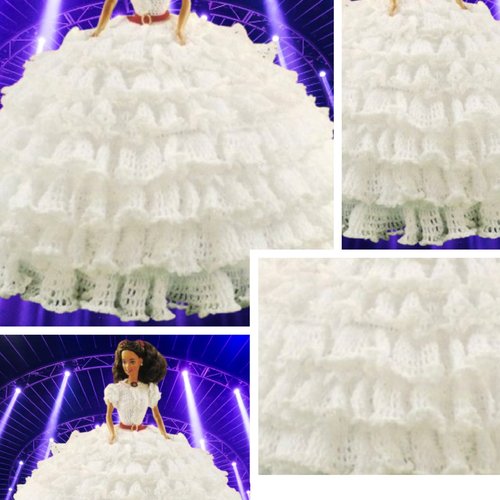 Modèles chic robe  , dentelle au crochet coton blanc,pour poupée barbie.pattern- tutoriels en anglais format pdf