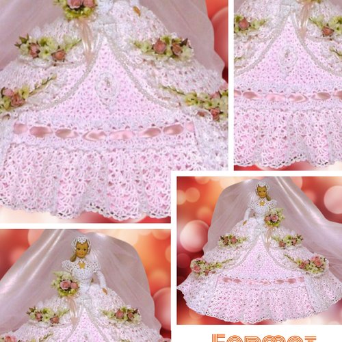 Modèles chic robe  , dentelle au crochet coton blanc,pour poupée barbie.pattern- tutoriels en anglais format pdf