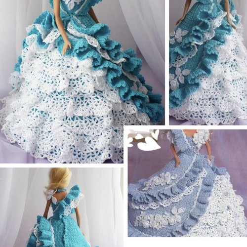 Modèle chic robe dentelle au crochet pour poupée barbie.pattern-tuto en anglais format pdf