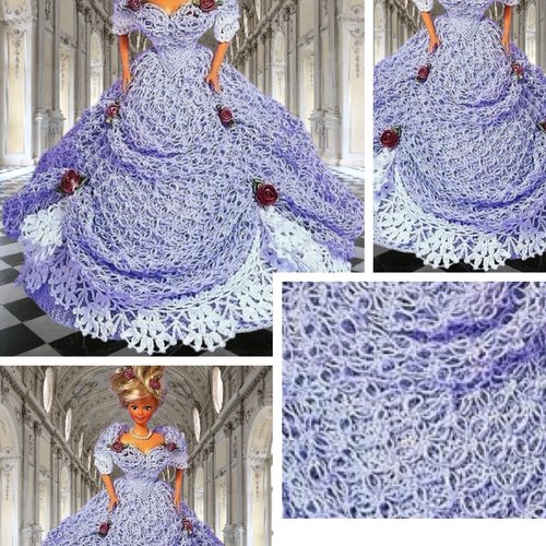 Modèle chic robe dentelle et accessoires au crochet pour poupée barbie.pattern-tuto en anglais format pdf