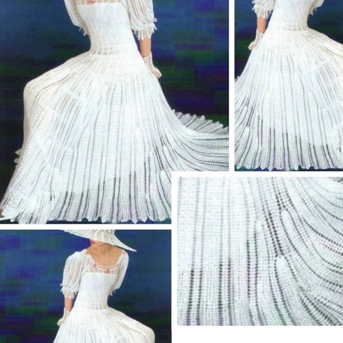 Modèles robe et accessoire pour mariage,dentelles au crochet coton blanc.schemas,diagrammes avec explication design technique en format pdf
