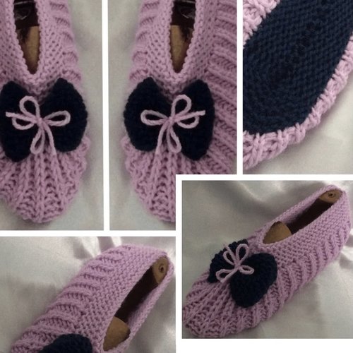 Modèle chaussons - pantoufles en tricot pour femme  pattern avec tutoriels anglais