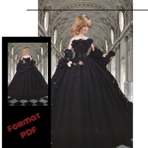 Modèle robe chic,robe et accessoires  barbie princesse diana,au crochet(perlage).pattern, tutoriels anglais en format pdf