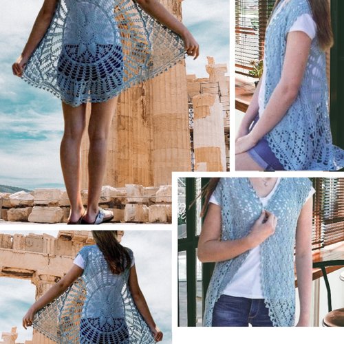Modèle gilet dentelles  ,crochet ,  pour femme .patron tutoriels anglais en format pdf