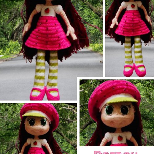 Amigurumis. modèle petite poupée charlotte fraise au crochet