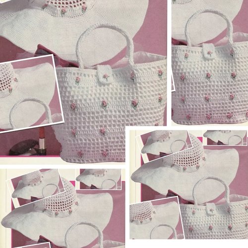 Offre spéciale.modèles sac et grande chapeau au crochet,coton blanc,ensemble pour plage,pour femme