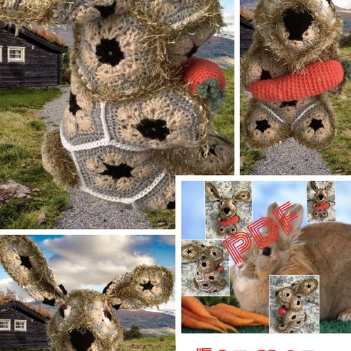 Modèle peluche petite lapin avec carotte,style fleur africaine.format pdf