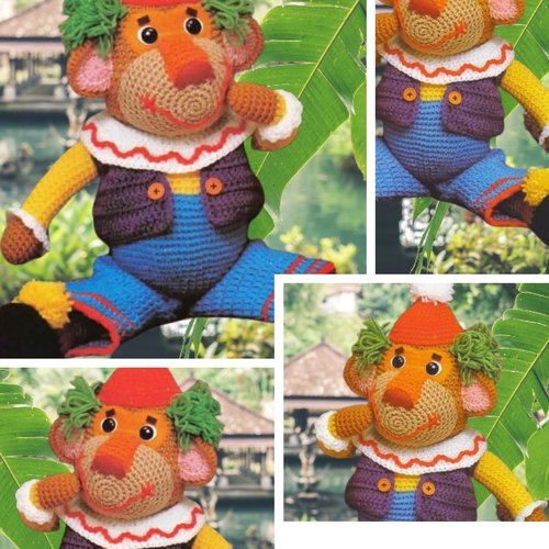 Amigurumi,modèle peluche singe clown pierrot au crochet format pdf