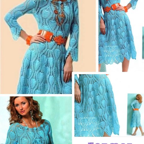 Modèle robe dentelles au crochet .schemas,diagrammes internationaux avec explication design technique en format pdf