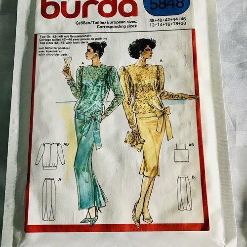 Vintage .paquet - patron burda 5848 patrons ensembles pour couture,papier ,modèles ensembles pour femme