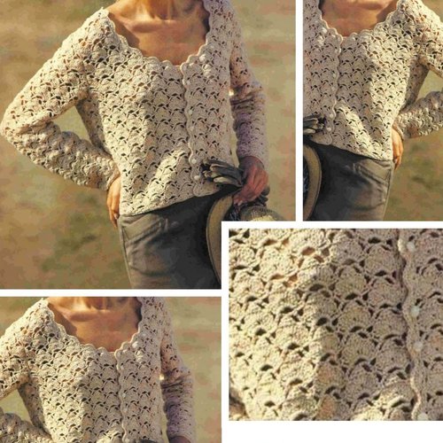 Modèle chic gilet dentelles  ,crochet ,  pour femme .patron tutoriels anglais en format pdf