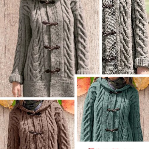 Vintage .modèle cardigan -manteau avec capuche en tricot  pour femme.patron -tutoriels en français ,anglais format pdf