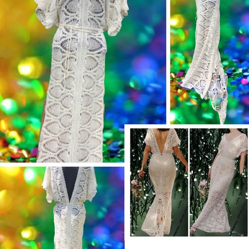 Modèle chic robe dentelles mariage au crochet   pour femme .patron tutoriels anglais en format pdf