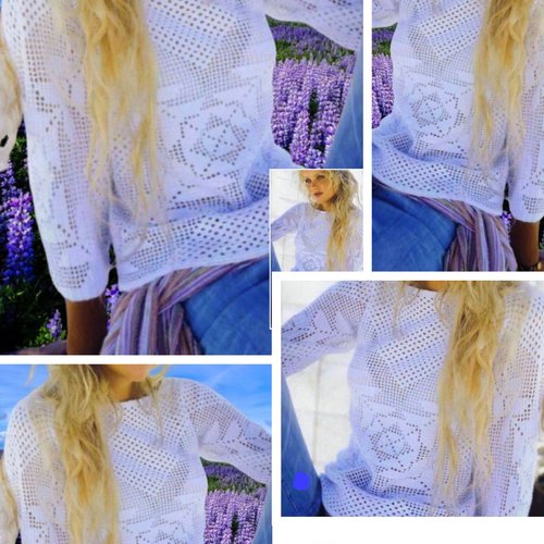 Modèle pull -débardeur  dentelle coton blanc au crochet pour femme