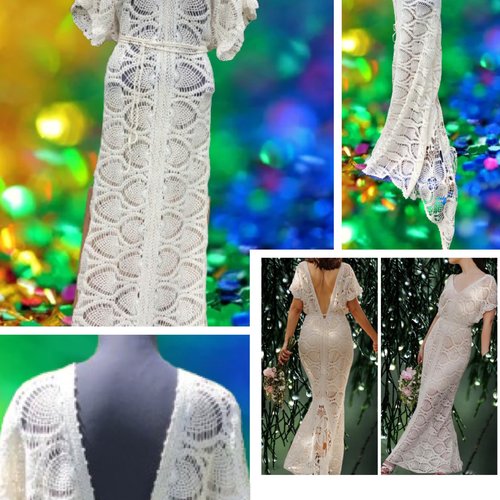 Modèle chic robe dentelles mariage au crochet   pour femme .patron tutoriels anglais en format pdf