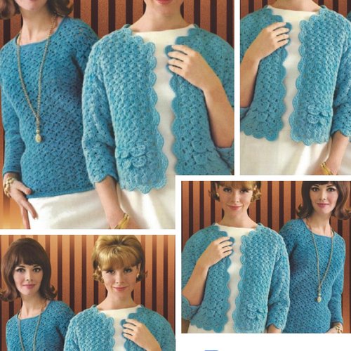 Offre spéciale.modèles (2) chics pull et gilet dentelles,crochet ,  pour femme .patron tutoriels anglais en format pdf