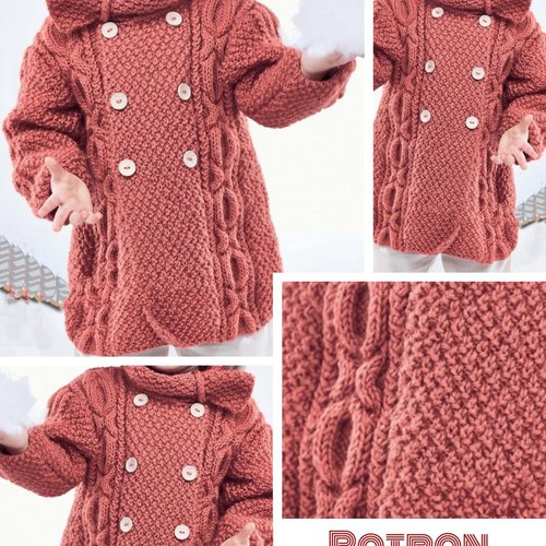 Modèles manteau cardigan pour bébé fille (taille 6,12,18,24 mois)format pdf,patron,tutoriels anglais,français