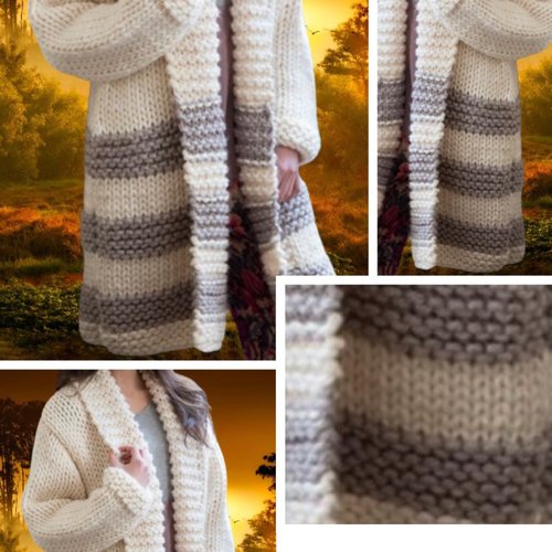 Modèle manteau veste cardigan en tricot ,pour femme .patron tutoriels anglais en format pdf +légende symbole anglaise /fran�