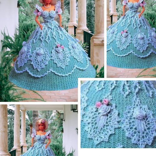 Modèle chic robe dentelle au crochet pour poupée barbie.pattern-tuto en anglais format pdf