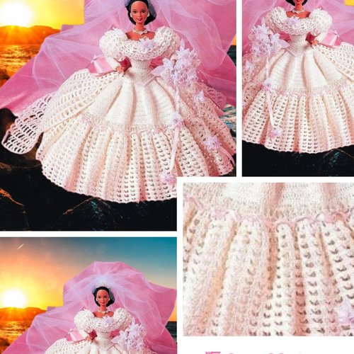Modèles robe et accessoires mariage ,dentelle au crochet pour barbie.pattern tutoriels anglais en format pdf