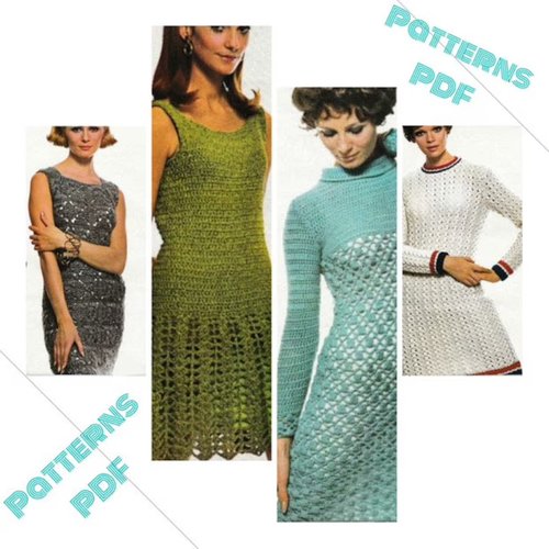 Vintage petite livre -patrones,pattern  en pdf, 4 modèles au crochet pour femme,patterns  tutoriels en anglais