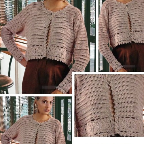Vintage .modèle chic gilet - boléro ,dentelle au crochet pour femme.patron -tutoriels en français format pdf