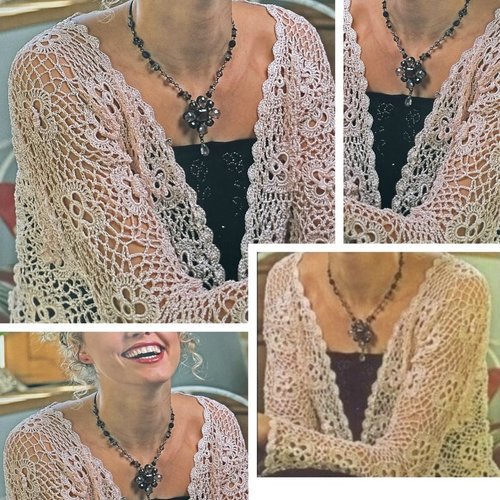 Modèle chic  gilet dentelle  au crochet de silk,coton pour femme.patron en français format pdf