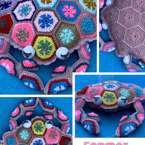 Modèle peluche coussin crabe au crochet ( style petit fleur africaine)
