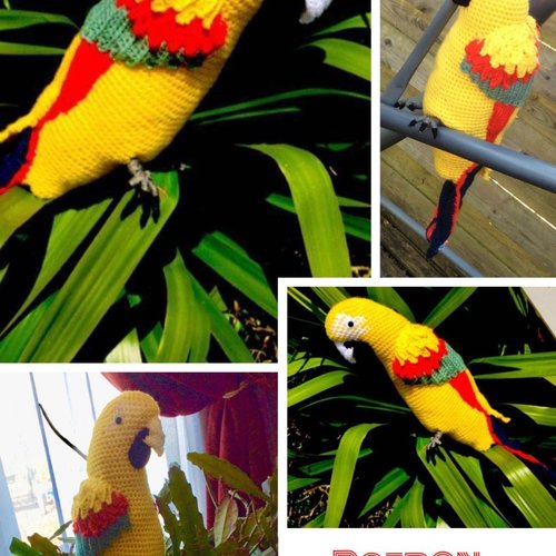 Amigurumi,modèle grande peluche perroquet ara au crochet patron master classe en photos avec tutoriels français