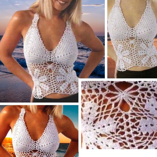Vintage.modèle top -bustier  dentelles coton blanc au crochet.patron avec tutoriels français format pdf