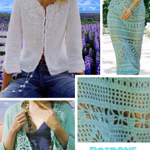 Petite livre - patrons en format pdf.3 modèles au crochet dentelle chic,pour femme,fille ,tutoriels en français