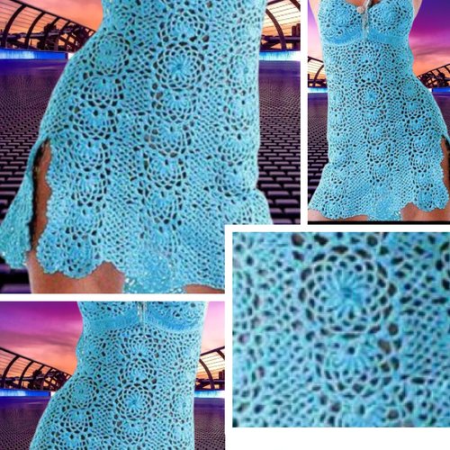 Modèle robe dentelles au crochet .schemas,diagrammes internationaux avec explication design technique en format pdf