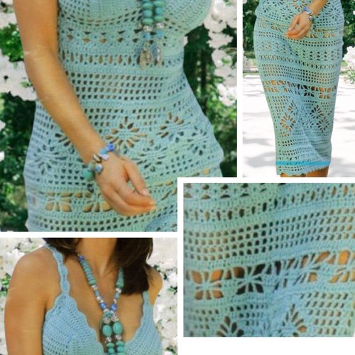 Vintage ans 80.modèle chic ensemble jupe et  bustier au crochet pour femme.patron -tutoriels en français format pdf