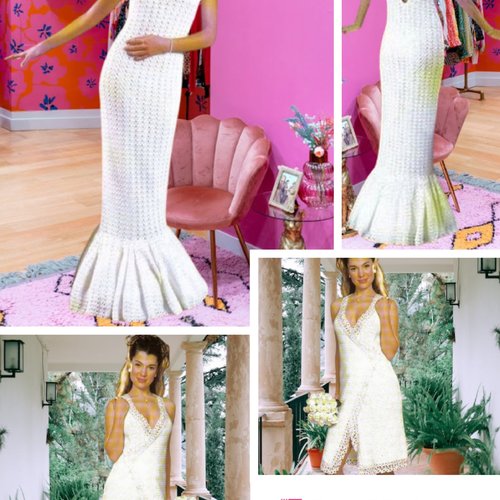 Vintage.offre spéciale.format pdf.2modèles robes et cardigan,dentelle au crochet coton blanc pour mariage