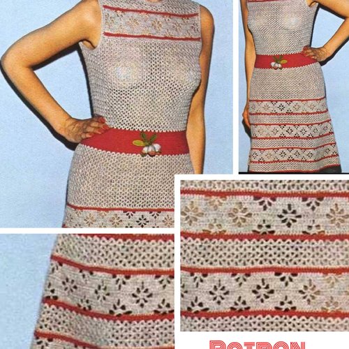 Vintage modèle chic petite robe d’été,coton au crochet ,pour femme.patron -tutoriels en français format pdf