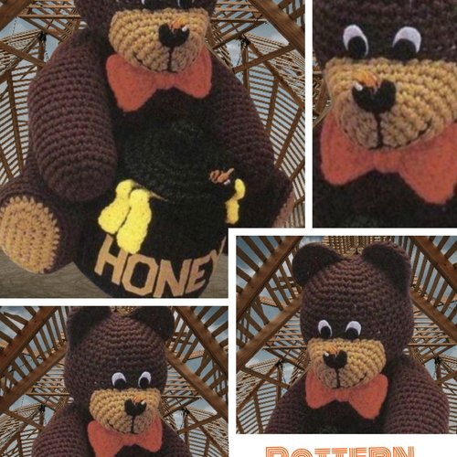 Amigurumi,peluche ourson avec pot de miel ,crochet.pattern tutoriels anglais en pdf  + légende symbole anglais français