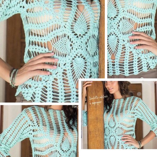 Modèle vintage, chic pull dentelle au crochet pour femme.pattern tutoriels français en format pdf