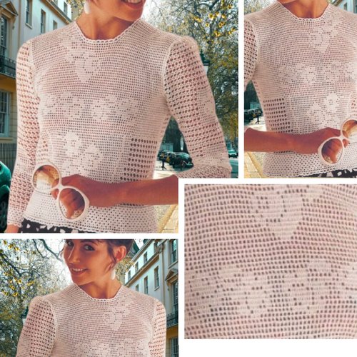 Modèle vintage, chic pull dentelle au crochet pour femme.patron - schémas avec tutoriels français en format pdf