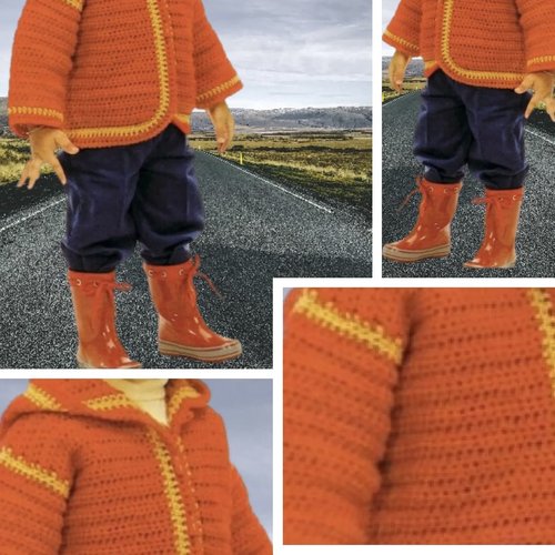 Modele gilet cardigan au crocher pour enfant. pattern avec tutoriel en anglais format pdf