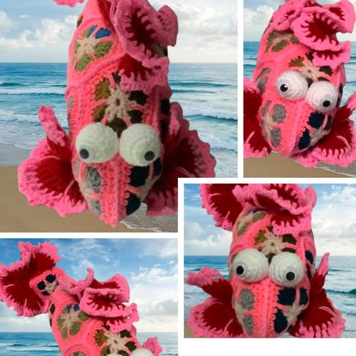 Amigurumi,modèle poisson rouge au crochet (fleur  africaines). patron,tutoriels explication français,anglais en format p