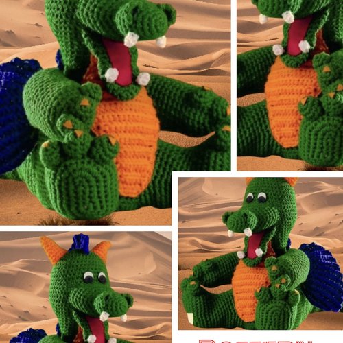 Amigurumi,modèle peluche  petite  dragon multicolores au crochet .format pdf.