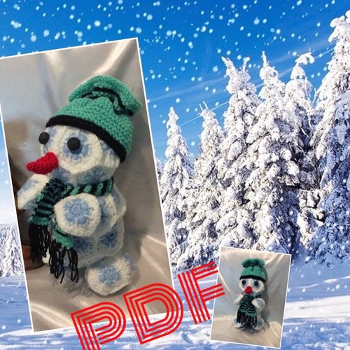 Modèle bonne homme de neige au crochet ( style petit fleur africaine)t peluche 40cm