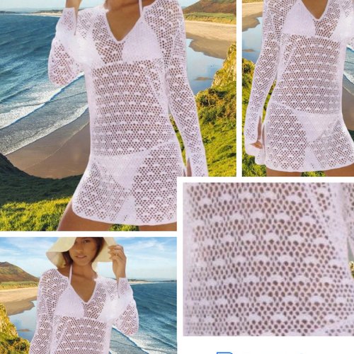 Vintage modèle chic petite robe tunique d’été,coton blanc au crochet ,pour femme.patron -tutoriels en français format pdf