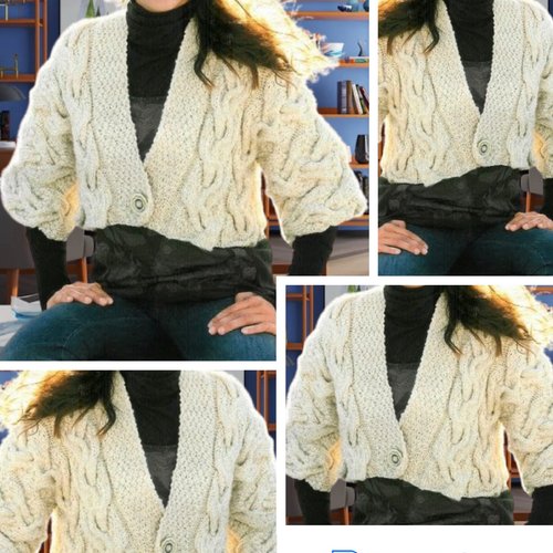 Modèle vintage, chic gilet en tricot pour femme .patron avec tutoriels français en format pdf
