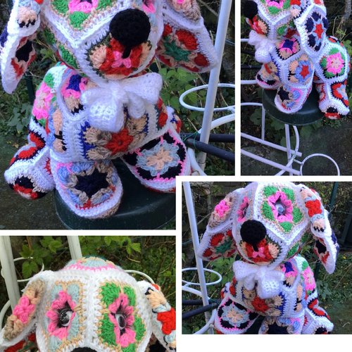 Modèle petit chien au crochet ( style  fleur africaine)