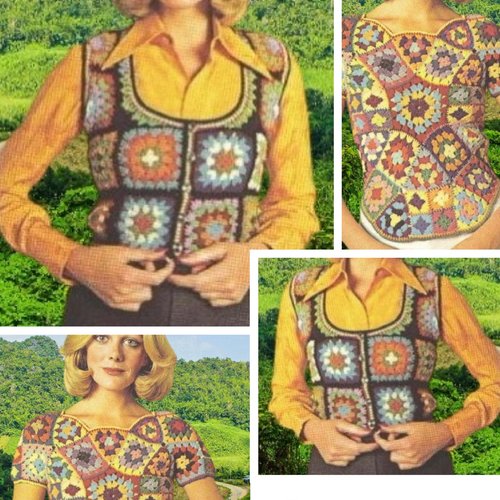 Pdf.modèles chic gilet sans manche et débardeur au style carré grand mère ,crochet ,  pour femme .patron tutoriels anglais en format pdf