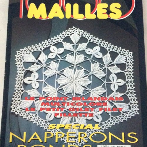 Vintage.magazine 1000 mailles en papier.modèles style irlandais au crochet ,coton blanc et couleur