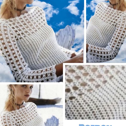 Modèle pull,débardeur  dentelle coton blanc au crochet pour femme